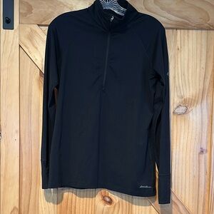 Eddie Bauer Black Quarter Zip Lightweight Shirt Jacket With Thumb Holes